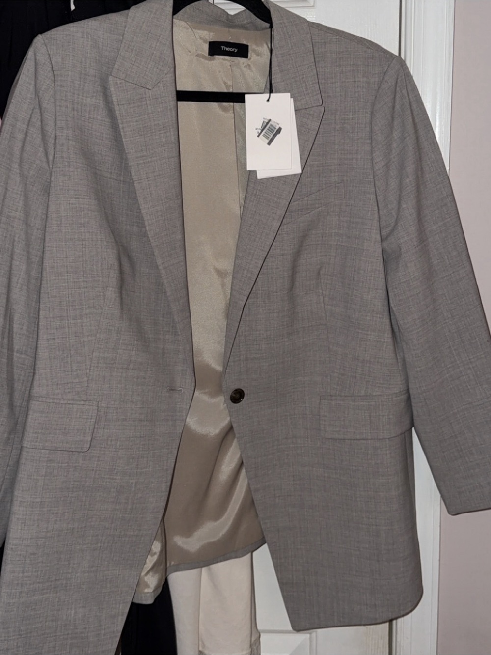 Theory Light Gray Women’s Wool Single-Button Blazer